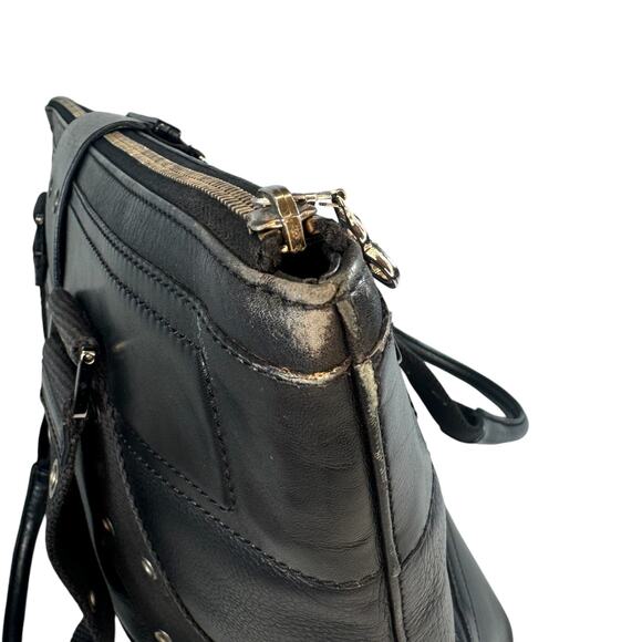 Christian Dior Street Chic Bag Vintage Medium Black Leather Tote 2002 Silver CD - Picture 12 of 15